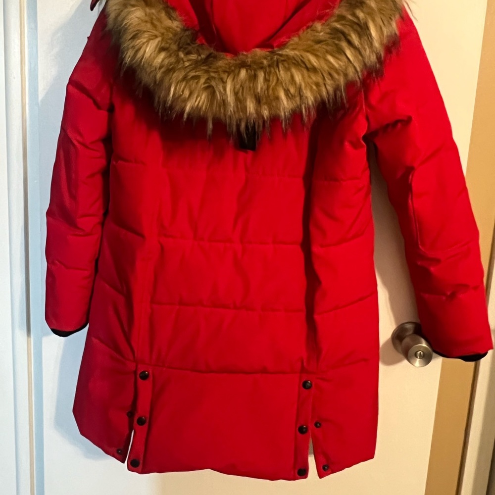 GUESS Faux Fur Hooded Red Winter Jacket - Picture 6 of 6